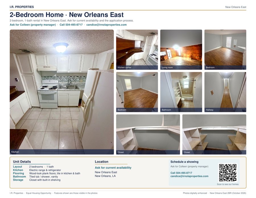 2-bedroom New Orleans East flyer: living room, kitchen, two bedrooms, and bathroom